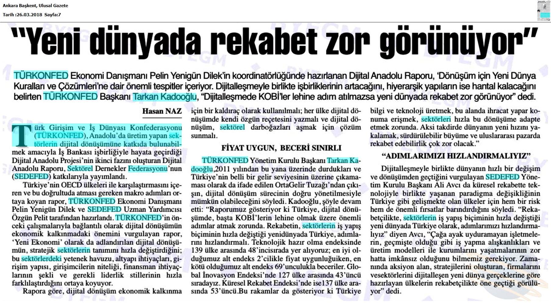 TÜRKONFED Sedefed Dijital Anadolu Raporu Medya Yansimalari 26 Mart 2018 - 28