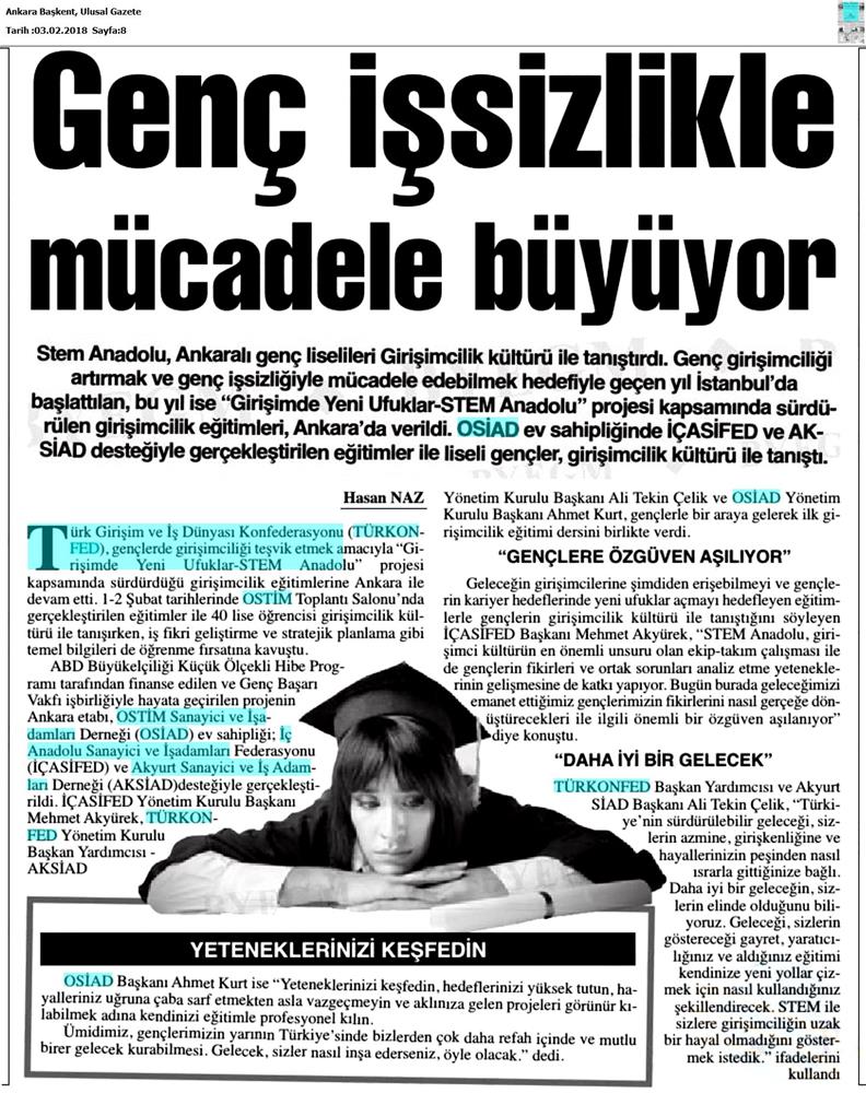 TÜRKONFED STEM Anadolu Ankara Egitimi Medya Yansimalari 1 2 Subat 2018 Ankara - 1