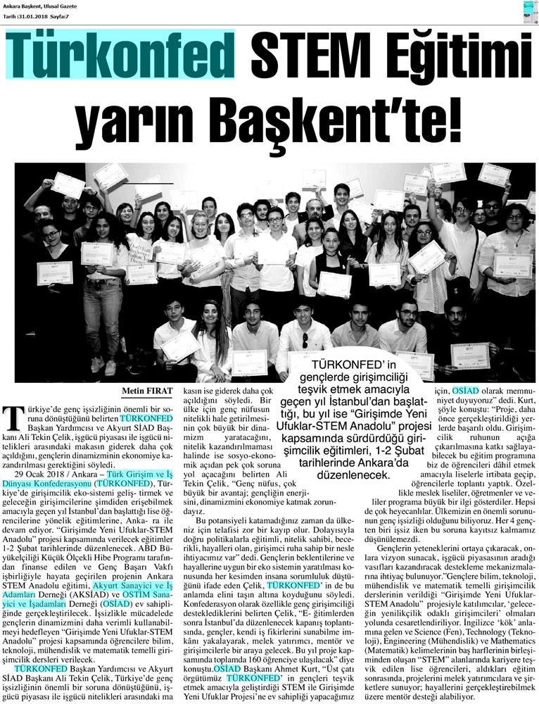 TÜRKONFED STEM Anadolu Ankara Egitimi Medya Yansimalari 1 2 Subat 2018 Ankara - 4