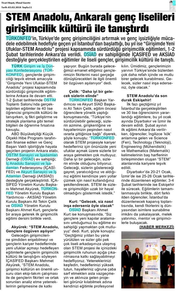 TÜRKONFED STEM Anadolu Ankara Egitimi Medya Yansimalari 1 2 Subat 2018 Ankara - 5