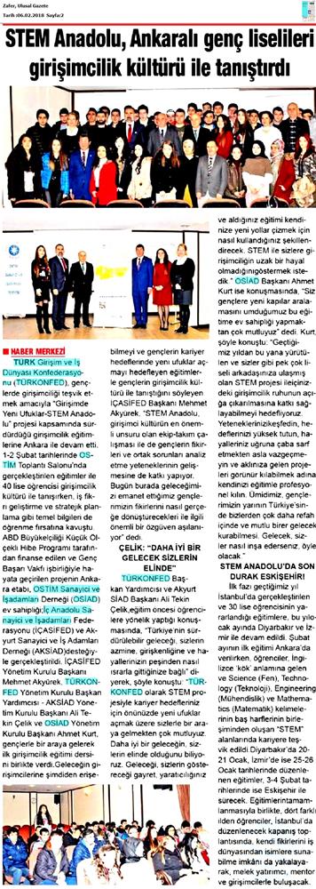 TÜRKONFED STEM Anadolu Ankara Egitimi Medya Yansimalari 1 2 Subat 2018 Ankara - 7