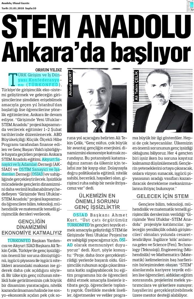 TÜRKONFED STEM Anadolu Ankara Egitimi Medya Yansimalari 1 2 Subat 2018 Ankara - 8