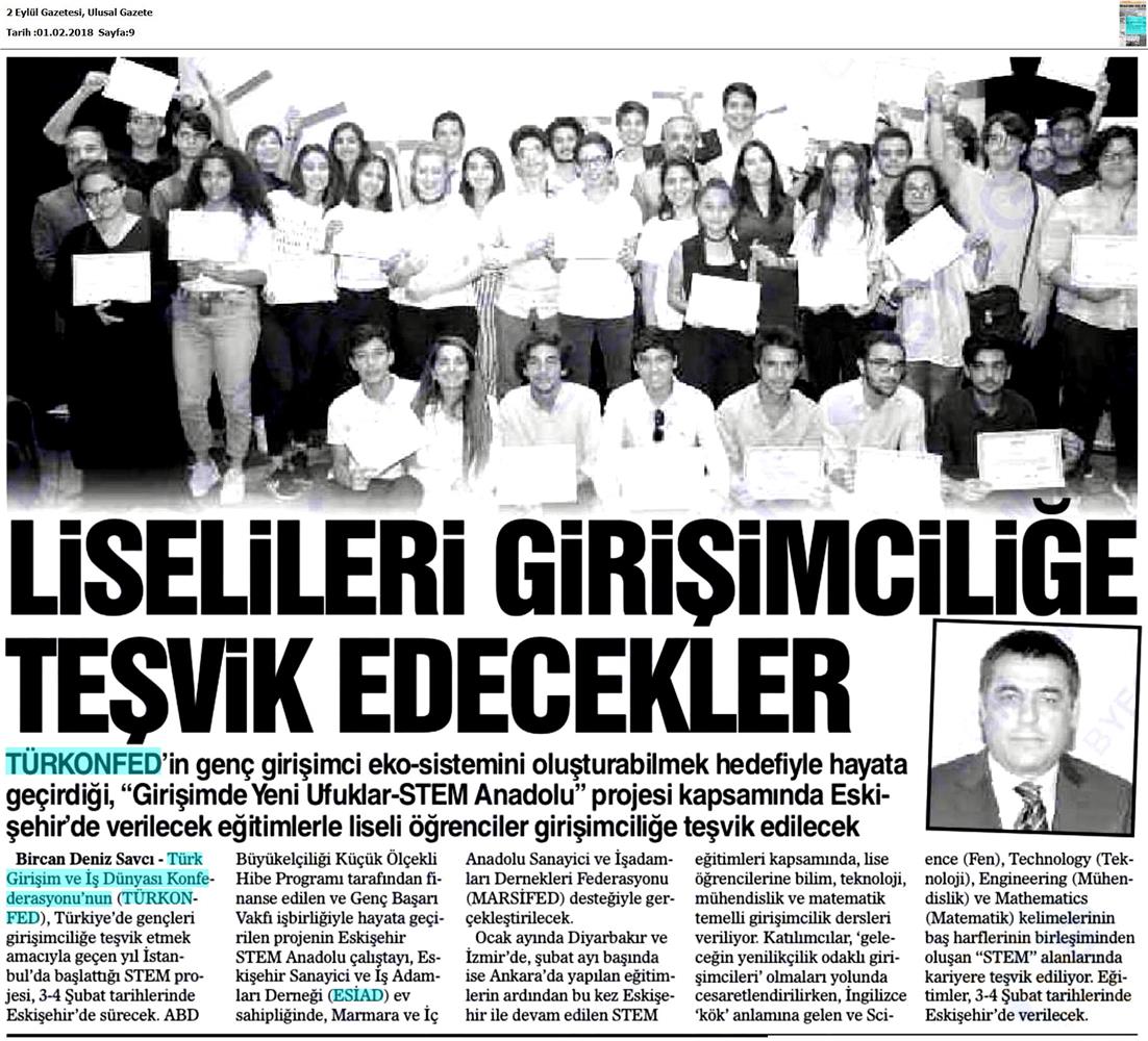 TÜRKONFED STEM Anadolu Eskisehir Egitimi Medya Yansimalari 2 3 Subat 2018 Eskisehir - 1