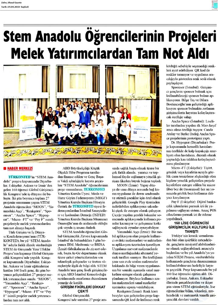 TÜRKONFED STEM Anadolu Global Girişimcilik Kongresi Medya Yansimalari 17 18 Nisan 2018 Istanbul - 1