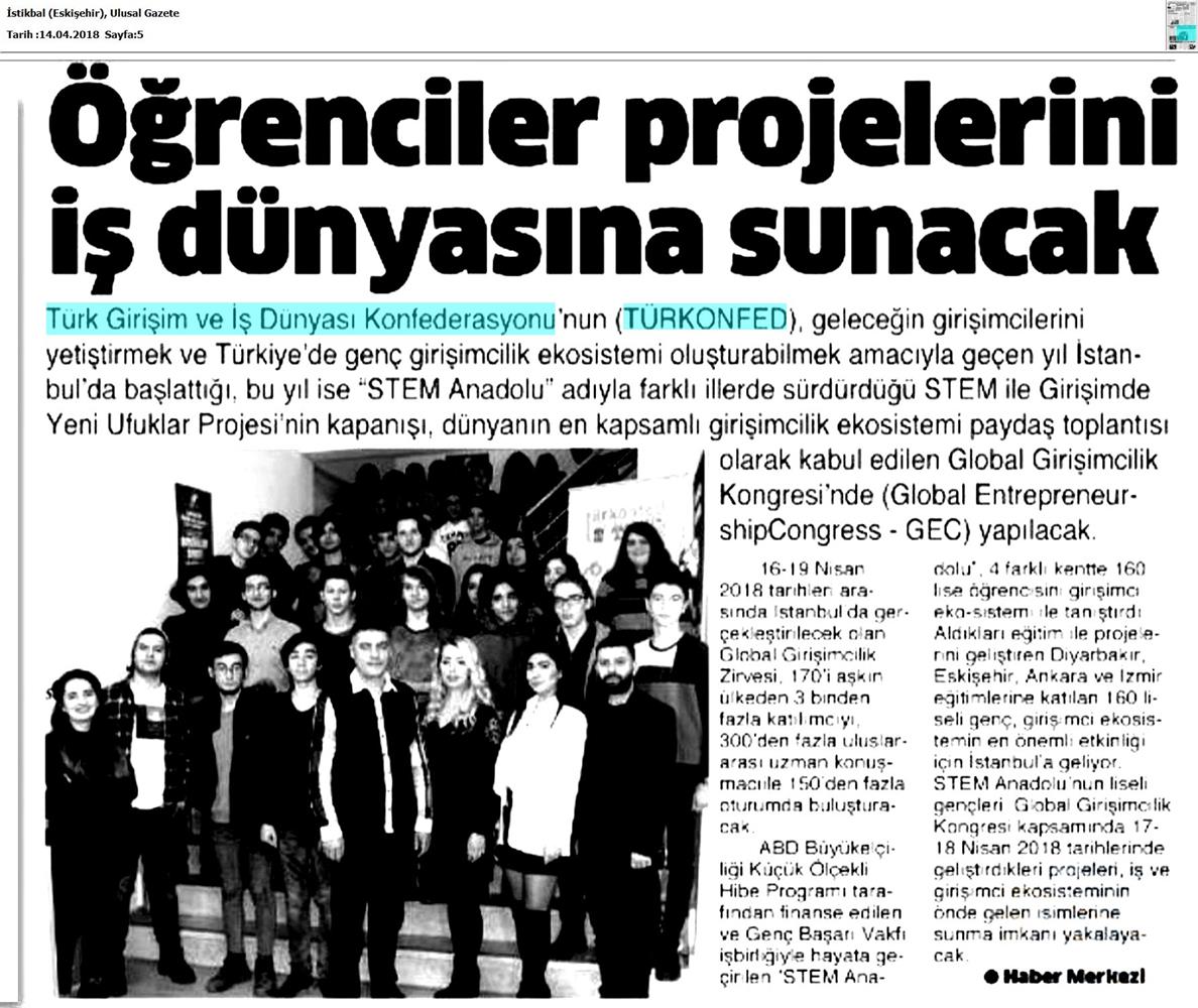 TÜRKONFED STEM Anadolu Global Girişimcilik Kongresi Medya Yansimalari 17 18 Nisan 2018 Istanbul - 2