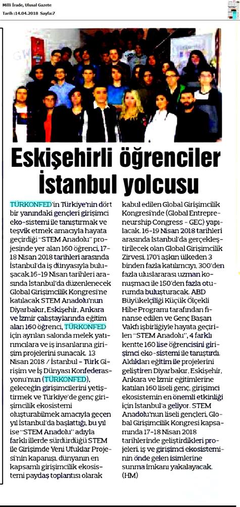 TÜRKONFED STEM Anadolu Global Girişimcilik Kongresi Medya Yansimalari 17 18 Nisan 2018 Istanbul - 7
