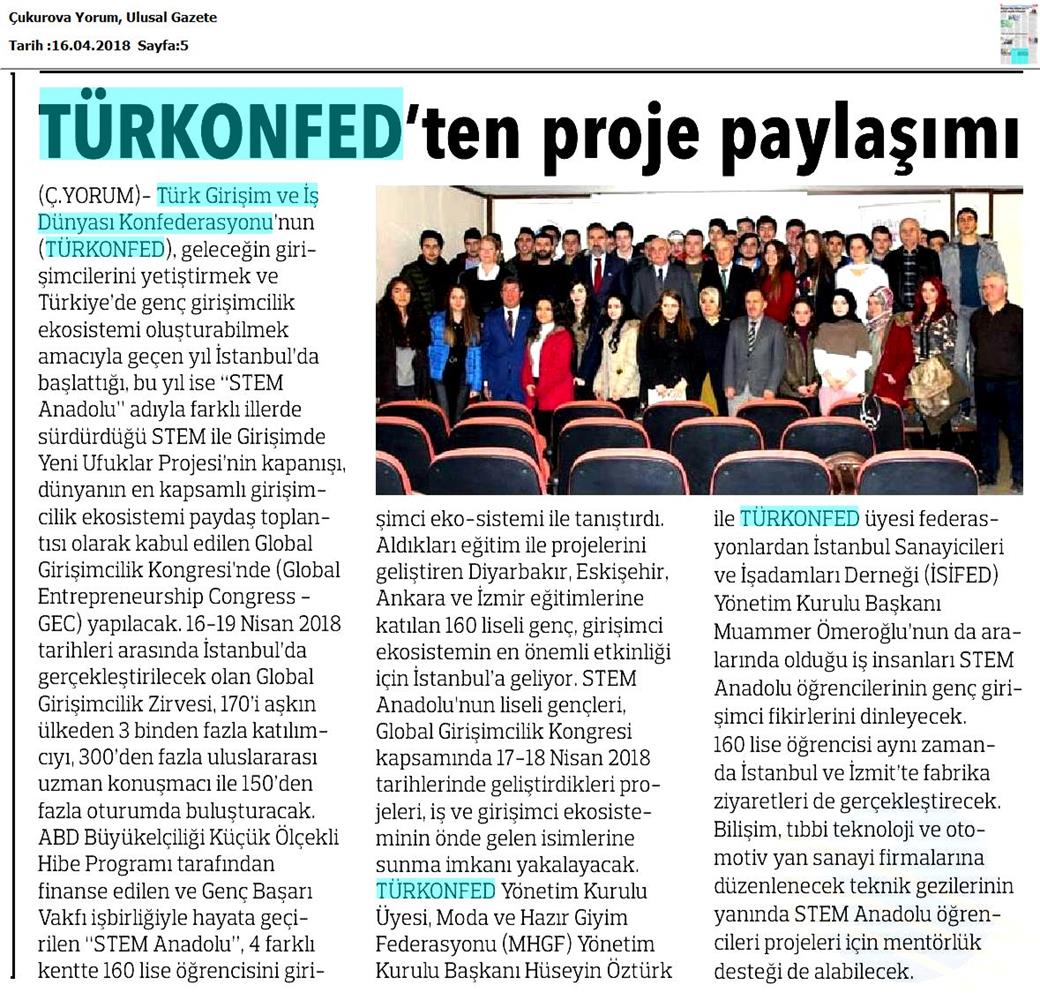 TÜRKONFED STEM Anadolu Global Girişimcilik Kongresi Medya Yansimalari 17 18 Nisan 2018 Istanbul - 8