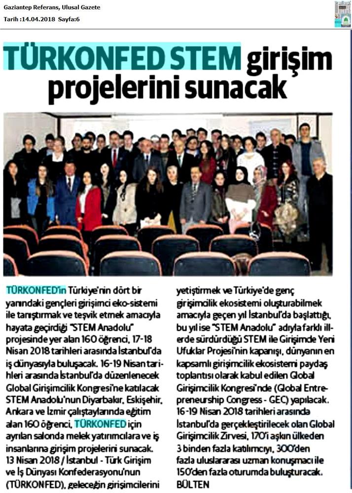 TÜRKONFED STEM Anadolu Global Girişimcilik Kongresi Medya Yansimalari 17 18 Nisan 2018 Istanbul - 15