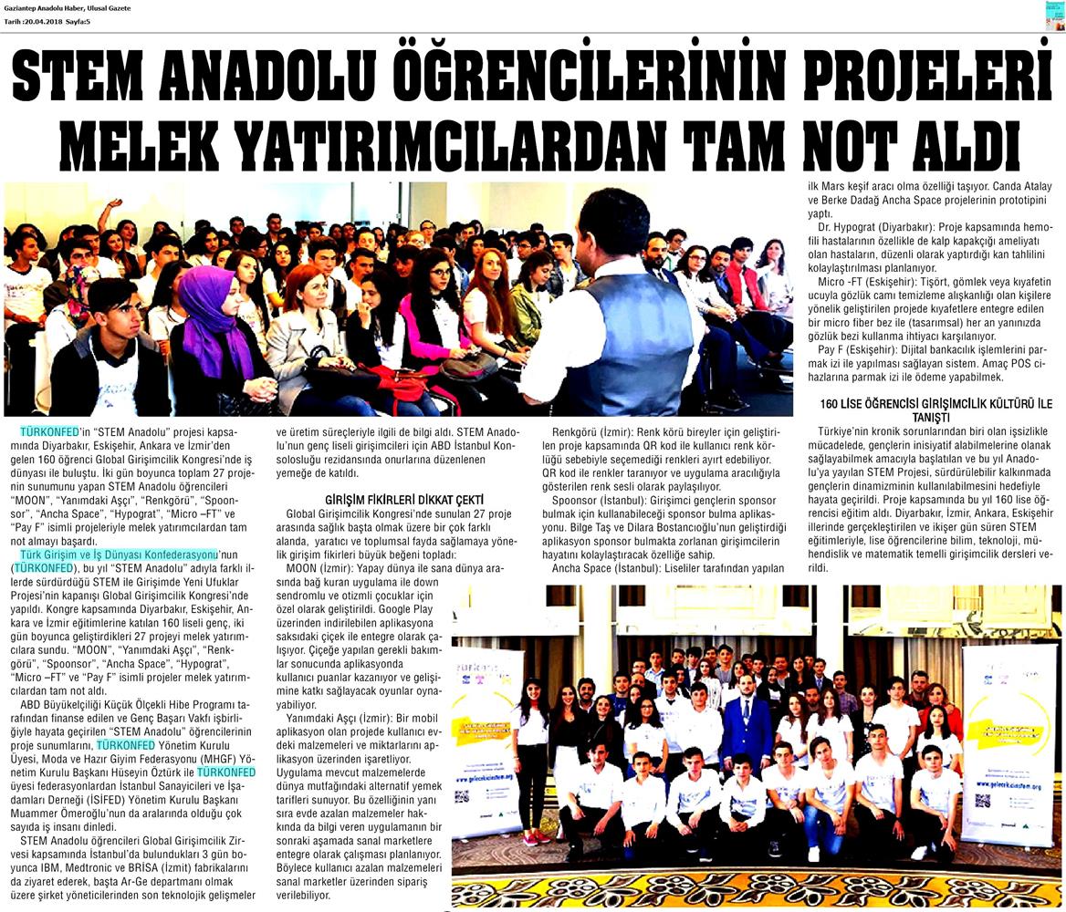 TÜRKONFED STEM Anadolu Global Girişimcilik Kongresi Medya Yansimalari 17 18 Nisan 2018 Istanbul - 16