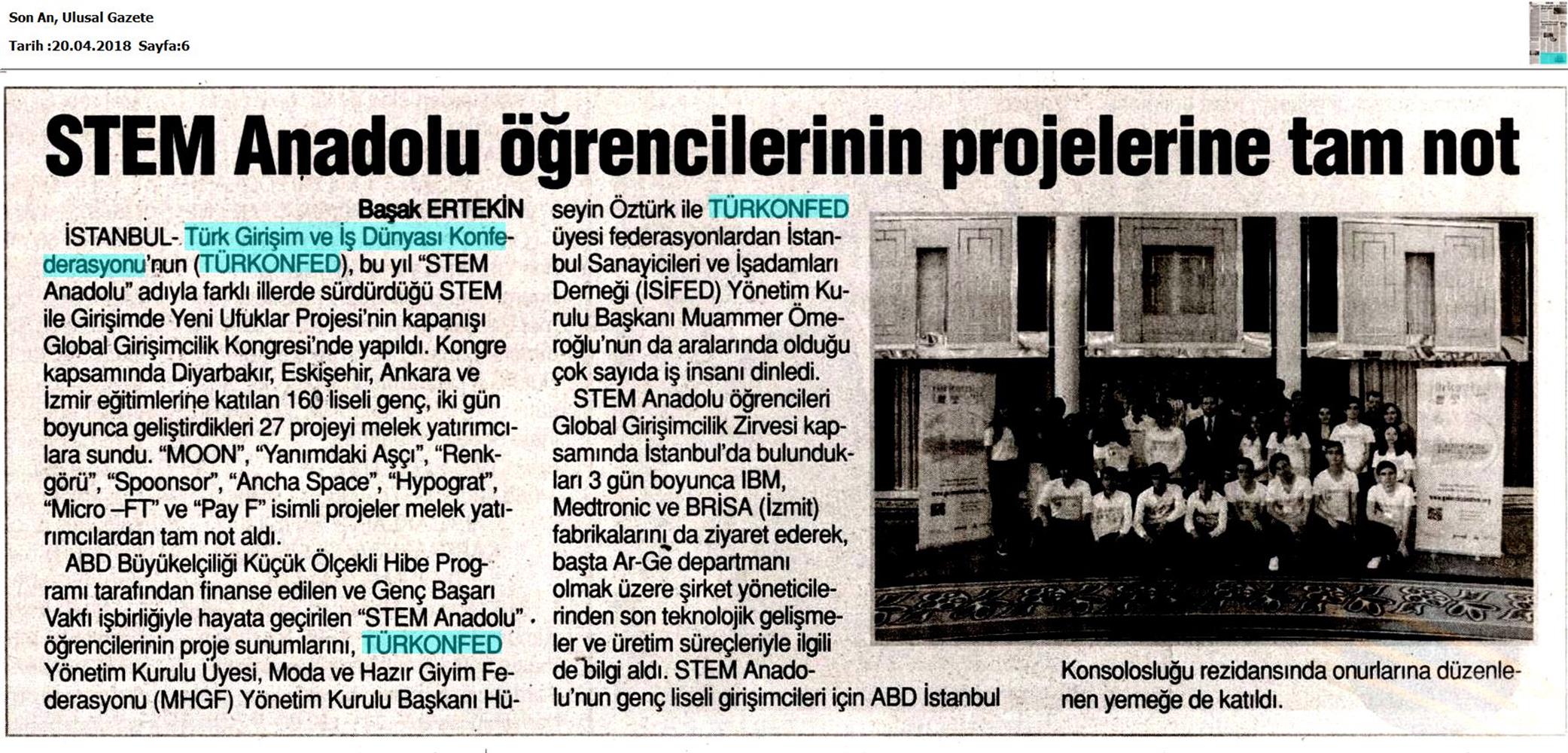 TÜRKONFED STEM Anadolu Global Girişimcilik Kongresi Medya Yansimalari 17 18 Nisan 2018 Istanbul - 17