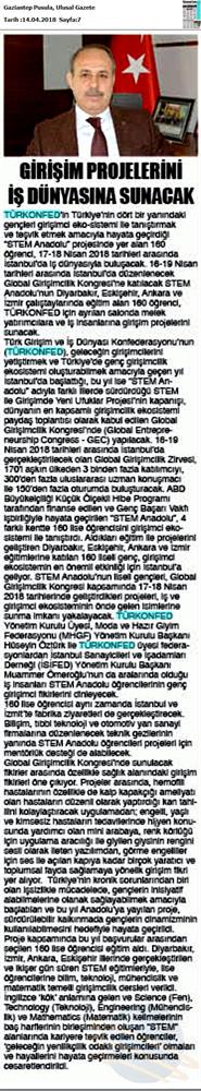 TÜRKONFED STEM Anadolu Global Girişimcilik Kongresi Medya Yansimalari 17 18 Nisan 2018 Istanbul - 18