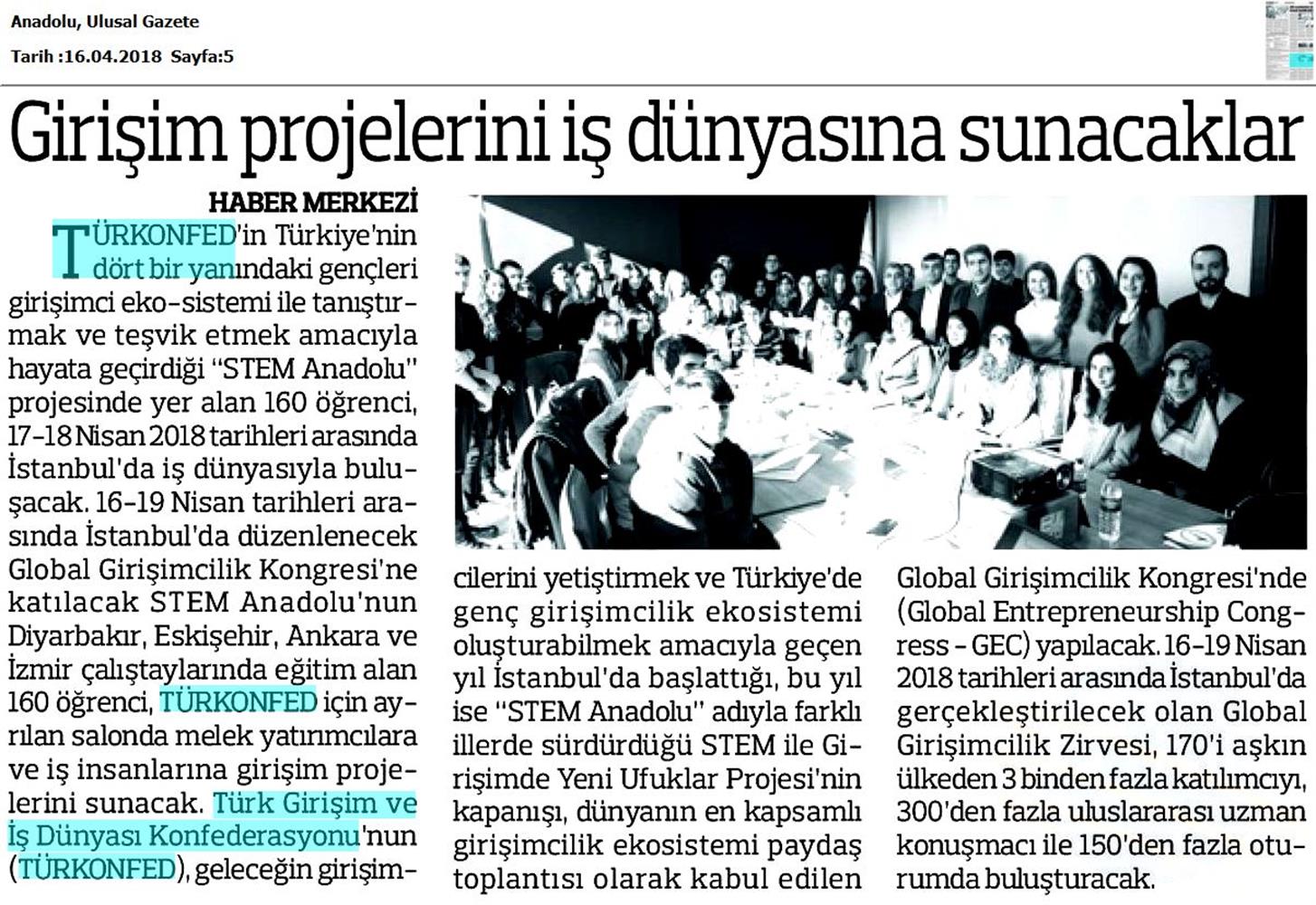 TÜRKONFED STEM Anadolu Global Girişimcilik Kongresi Medya Yansimalari 17 18 Nisan 2018 Istanbul - 19
