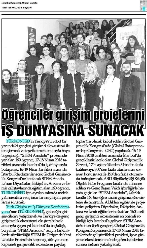 TÜRKONFED STEM Anadolu Global Girişimcilik Kongresi Medya Yansimalari 17 18 Nisan 2018 Istanbul - 21