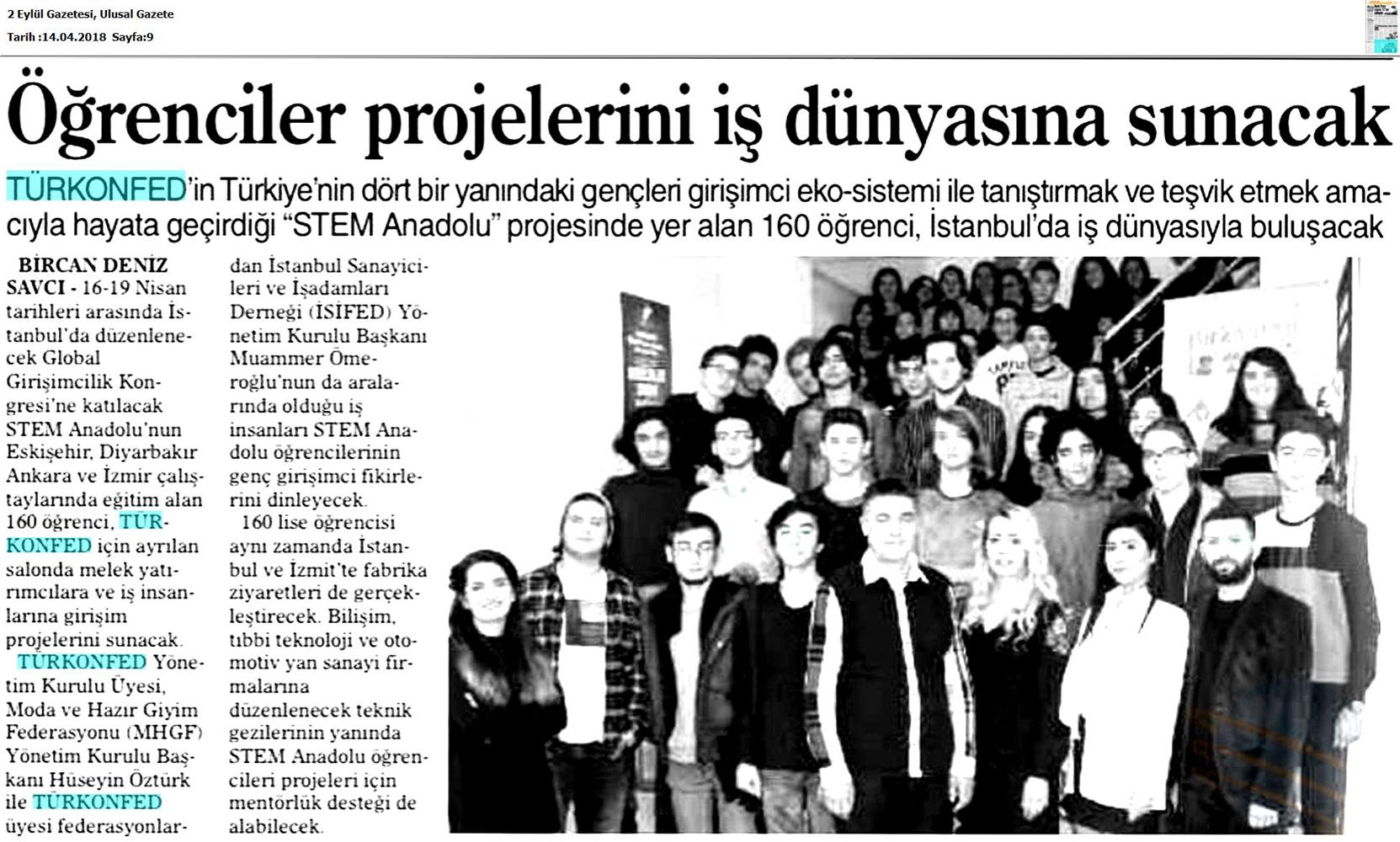 TÜRKONFED STEM Anadolu Global Girişimcilik Kongresi Medya Yansimalari 17 18 Nisan 2018 Istanbul - 30