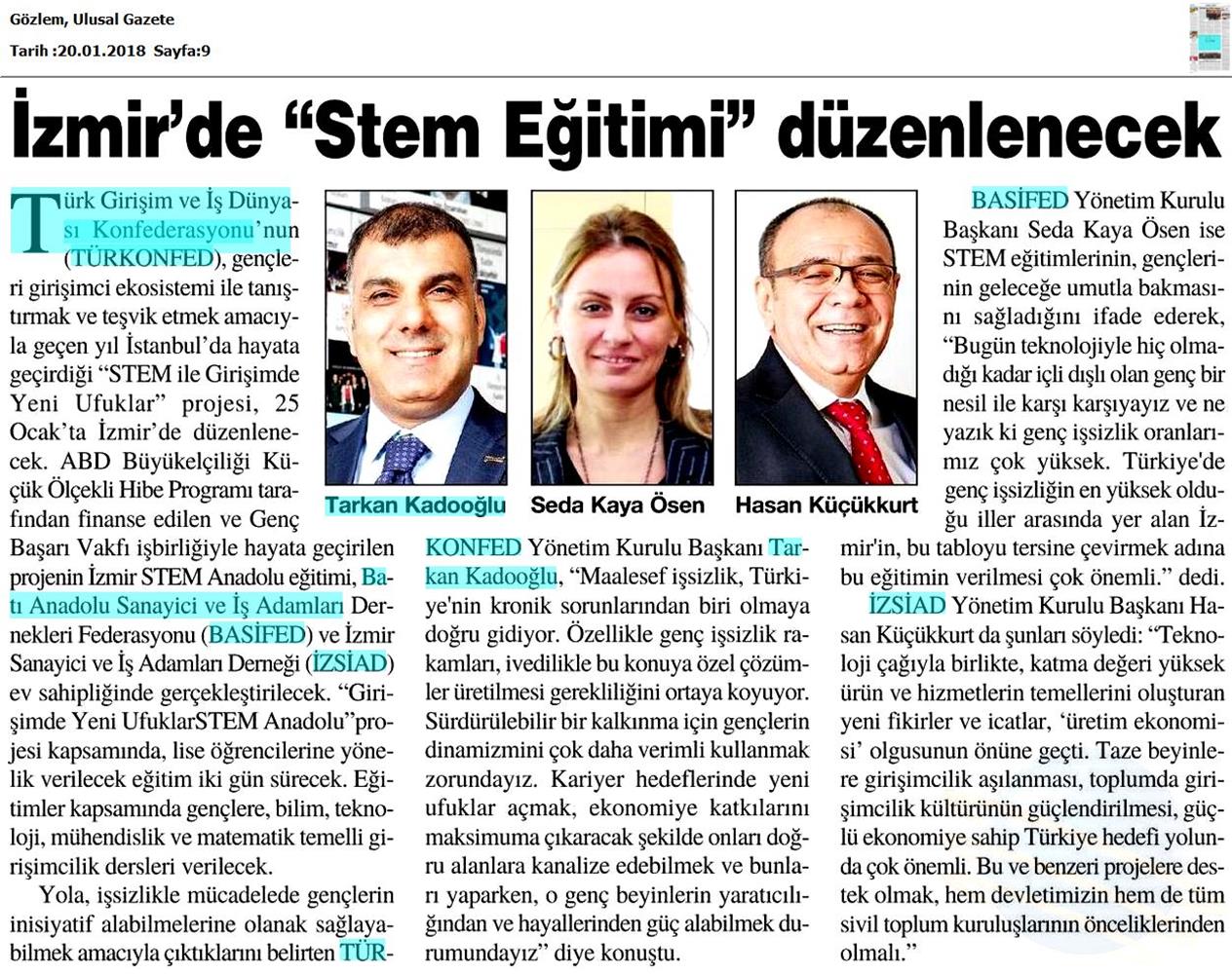 TÜRKONFED STEM Anadolu Izmir Egitimi Medya Yansimalari 27 Ocak 2018 Izmir - 1