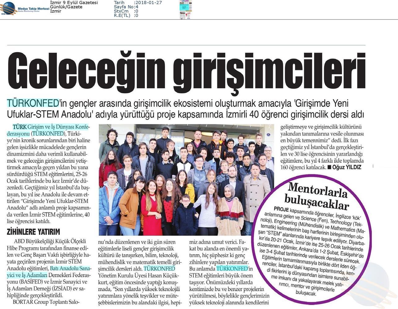 TÜRKONFED STEM Anadolu Izmir Egitimi Medya Yansimalari 27 Ocak 2018 Izmir - 2