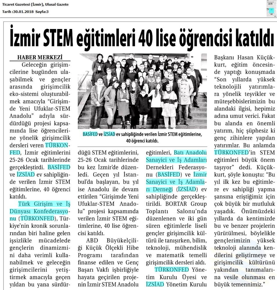 TÜRKONFED STEM Anadolu Izmir Egitimi Medya Yansimalari 27 Ocak 2018 Izmir - 6