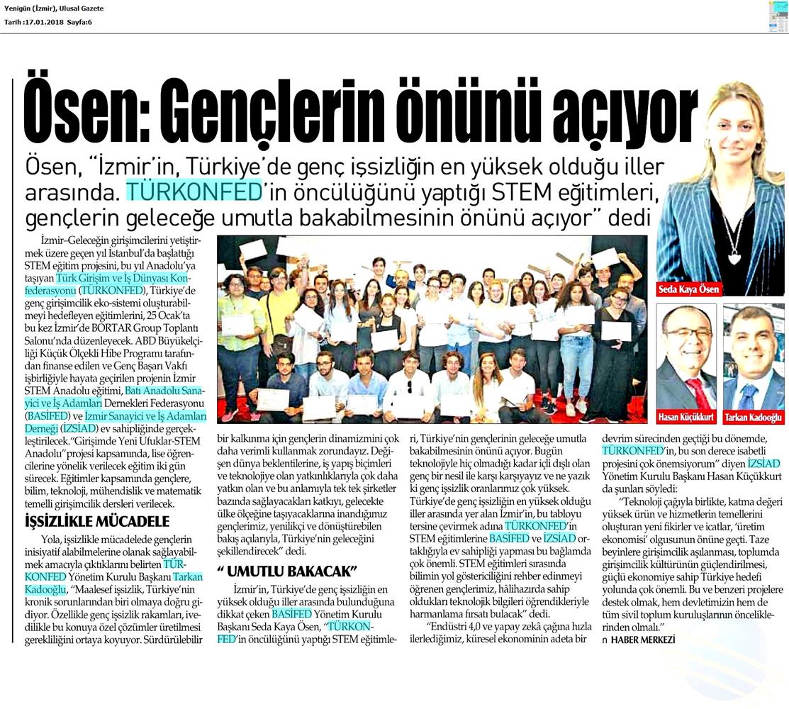 TÜRKONFED STEM Anadolu Izmir Egitimi Medya Yansimalari 27 Ocak 2018 Izmir - 12