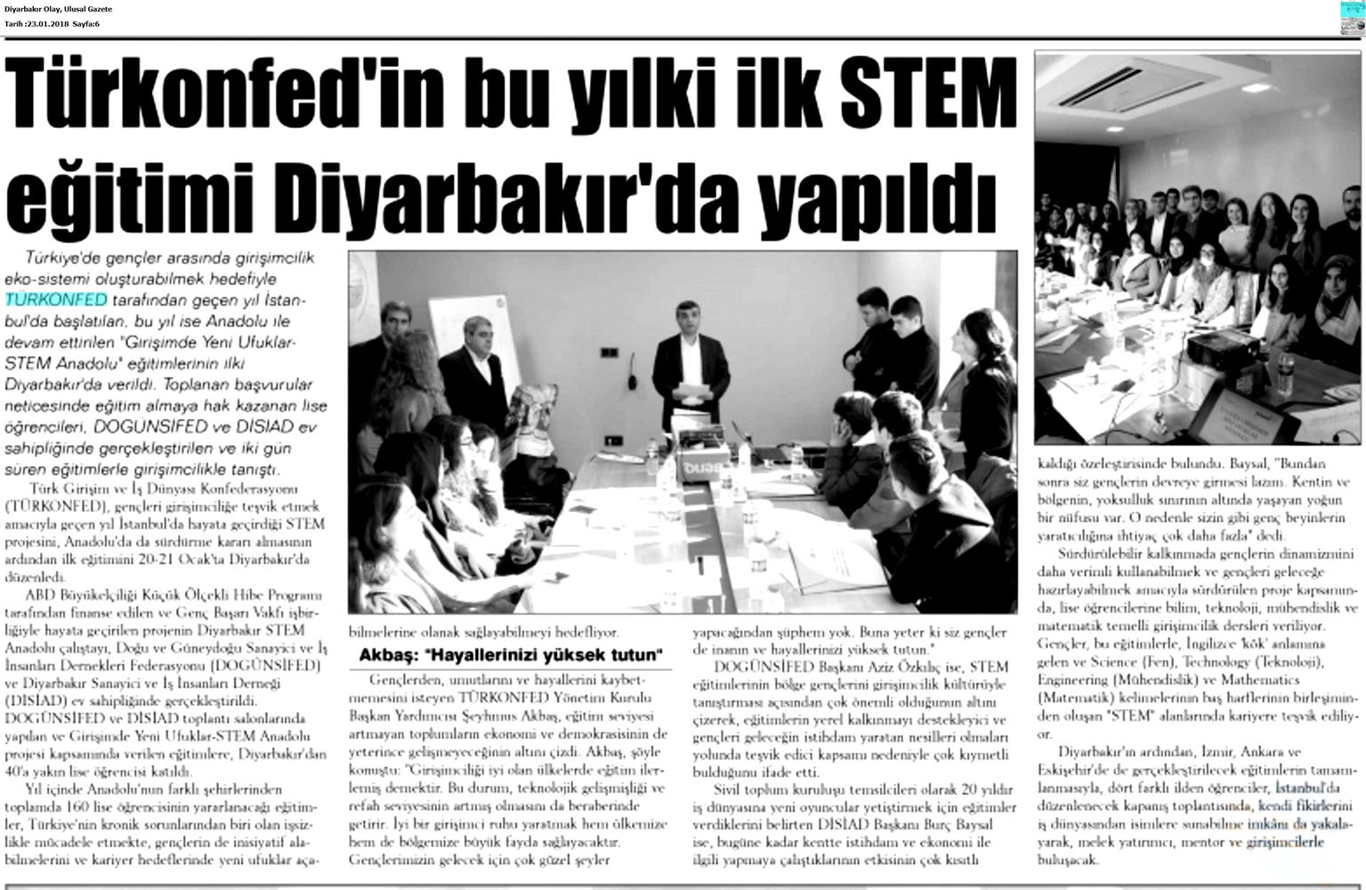 TÜRKONFED STEM Diyarbakir Egitimi Medya Yansimalari 22 Ocak 2018 Diyarbakir - 1