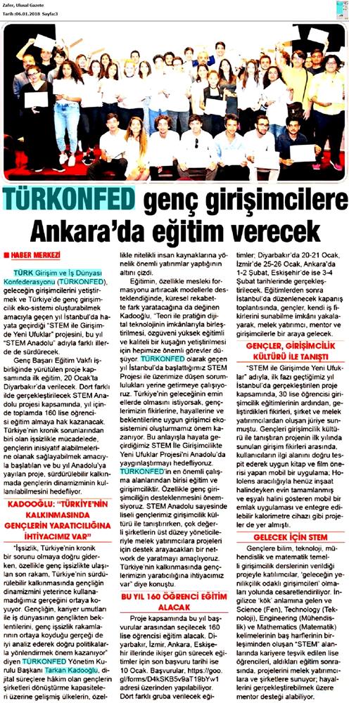 TÜRKONFED STEM Egitimini Anadoluya Yayiyor Medya Yansimalari 6 Ocak 2018 - 1