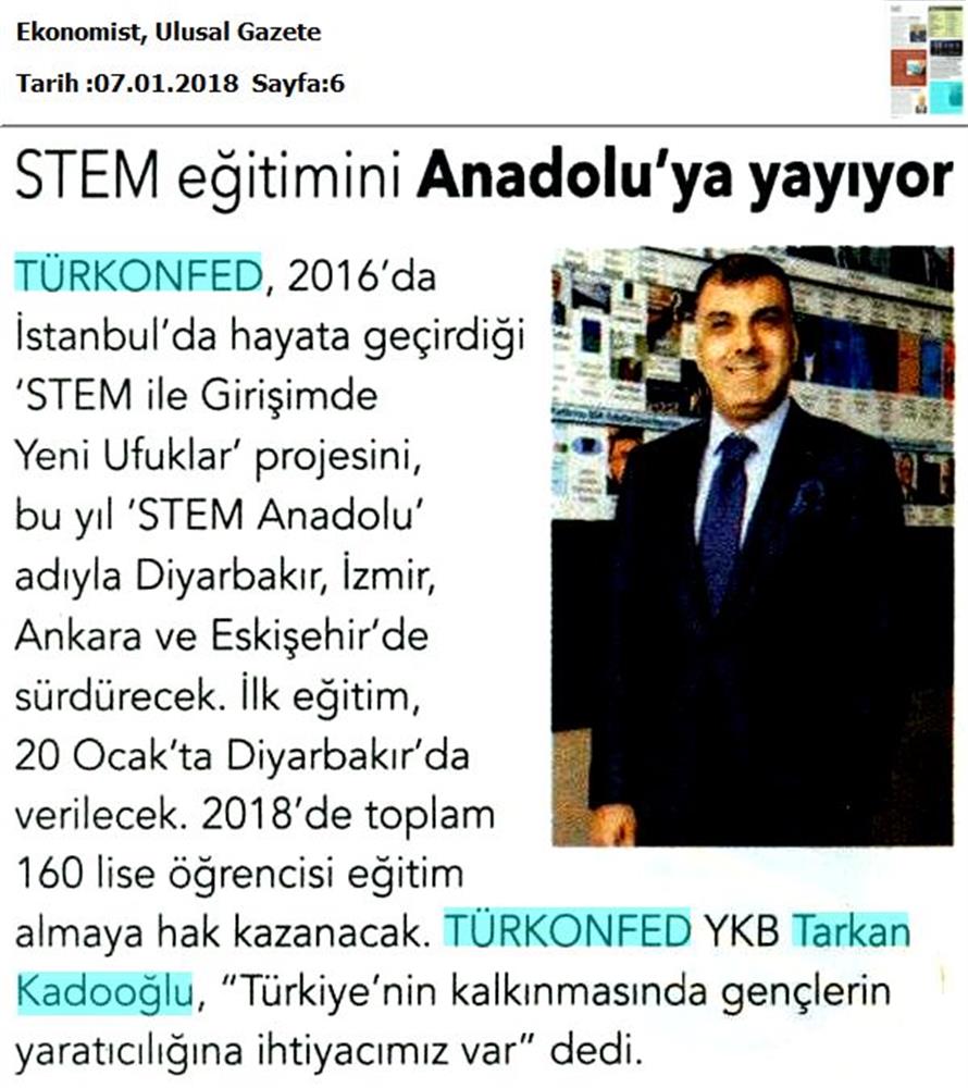 TÜRKONFED STEM Egitimini Anadoluya Yayiyor Medya Yansimalari 6 Ocak 2018 - 2