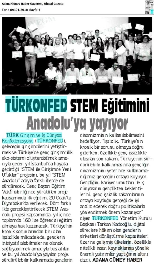 TÜRKONFED STEM Egitimini Anadoluya Yayiyor Medya Yansimalari 6 Ocak 2018 - 11