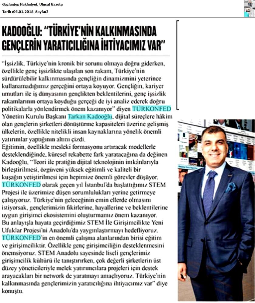 TÜRKONFED STEM Egitimini Anadoluya Yayiyor Medya Yansimalari 6 Ocak 2018 - 12