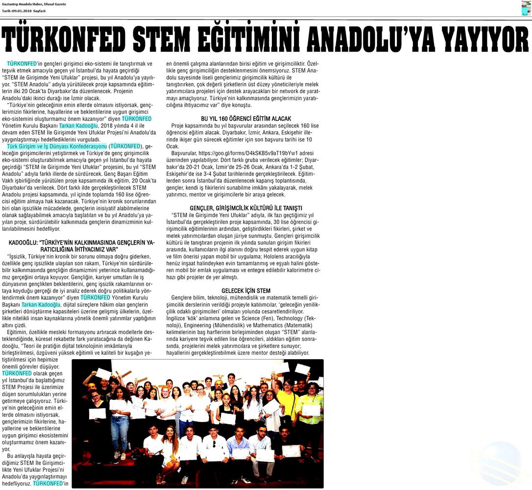 TÜRKONFED STEM Egitimini Anadoluya Yayiyor Medya Yansimalari 6 Ocak 2018 - 23