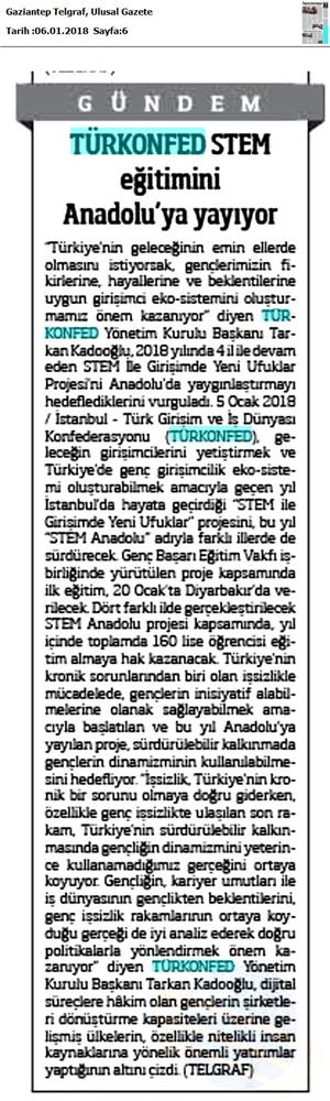 TÜRKONFED STEM Egitimini Anadoluya Yayiyor Medya Yansimalari 6 Ocak 2018 - 46