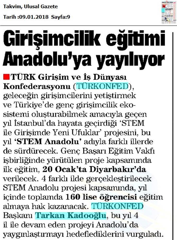 TÜRKONFED STEM Egitimini Anadoluya Yayiyor Medya Yansimalari 6 Ocak 2018 - 53