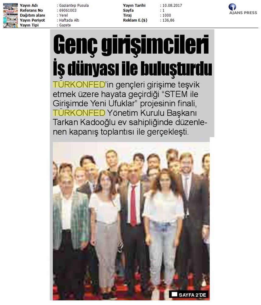 TÜRKONFED STEM Ile Yeni Ufuklar Projesi Kapanis Toplantısı Medya Yansimalari 9 Agustos 2017 - 10