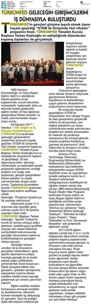 TÜRKONFED STEM Ile Yeni Ufuklar Projesi Kapanis Toplantısı Medya Yansimalari 9 Agustos 2017 - 29