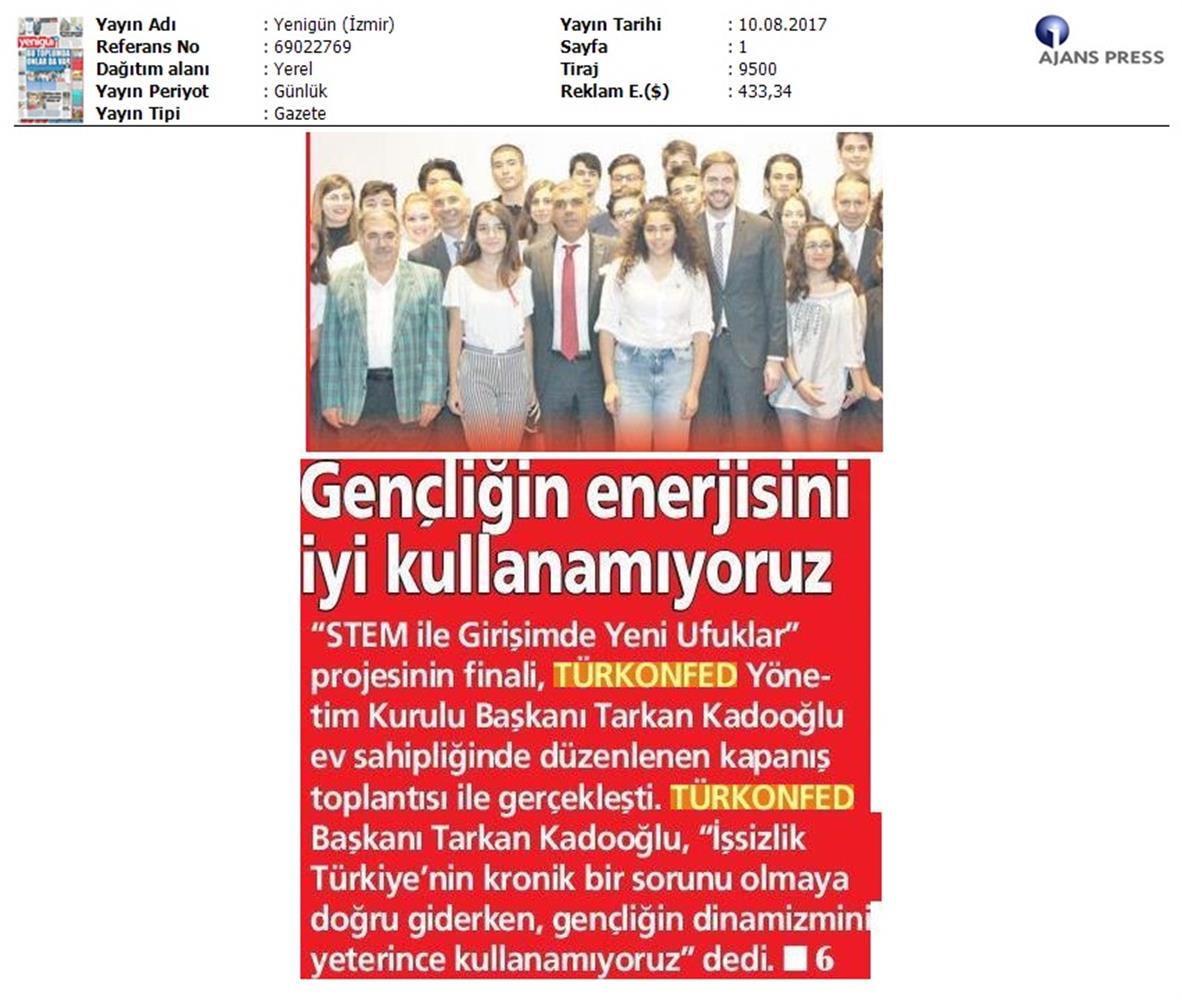 TÜRKONFED STEM Ile Yeni Ufuklar Projesi Kapanis Toplantısı Medya Yansimalari 9 Agustos 2017 - 31