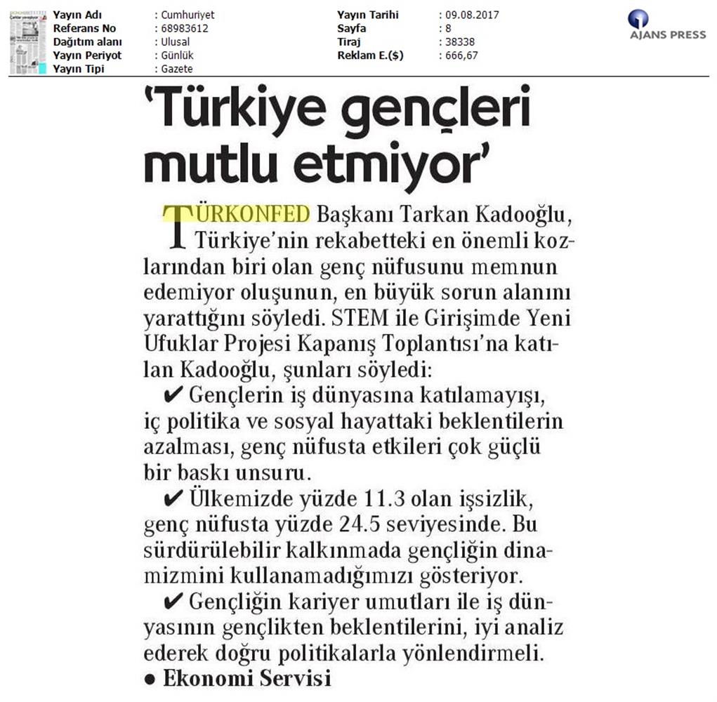 TÜRKONFED STEM Ile Yeni Ufuklar Projesi Kapanis Toplantısı Medya Yansimalari 9 Agustos 2017 - 32