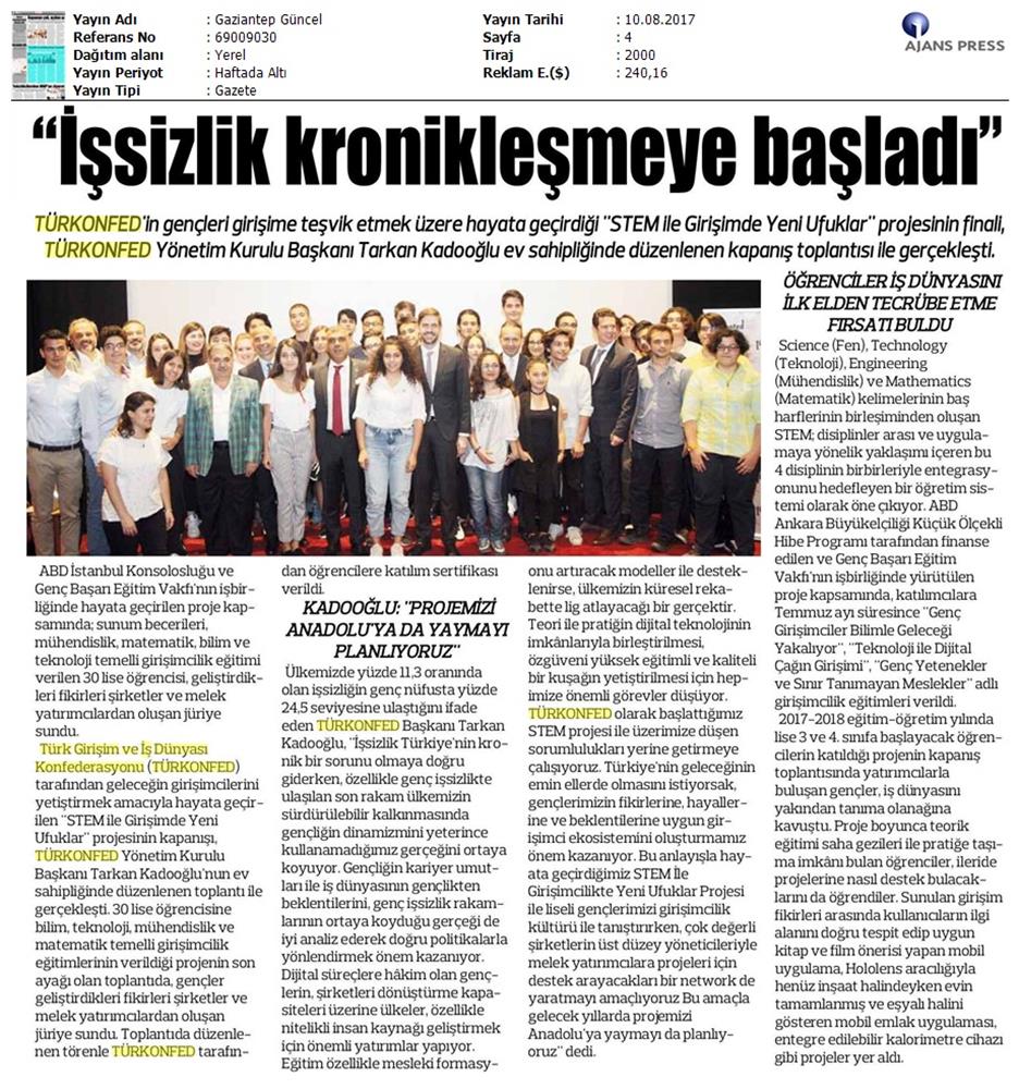 TÜRKONFED STEM Ile Yeni Ufuklar Projesi Kapanis Toplantısı Medya Yansimalari 9 Agustos 2017 - 34