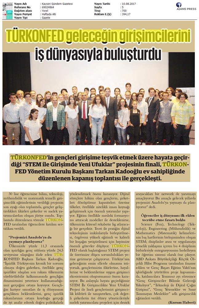 TÜRKONFED STEM Ile Yeni Ufuklar Projesi Kapanis Toplantısı Medya Yansimalari 9 Agustos 2017 - 37