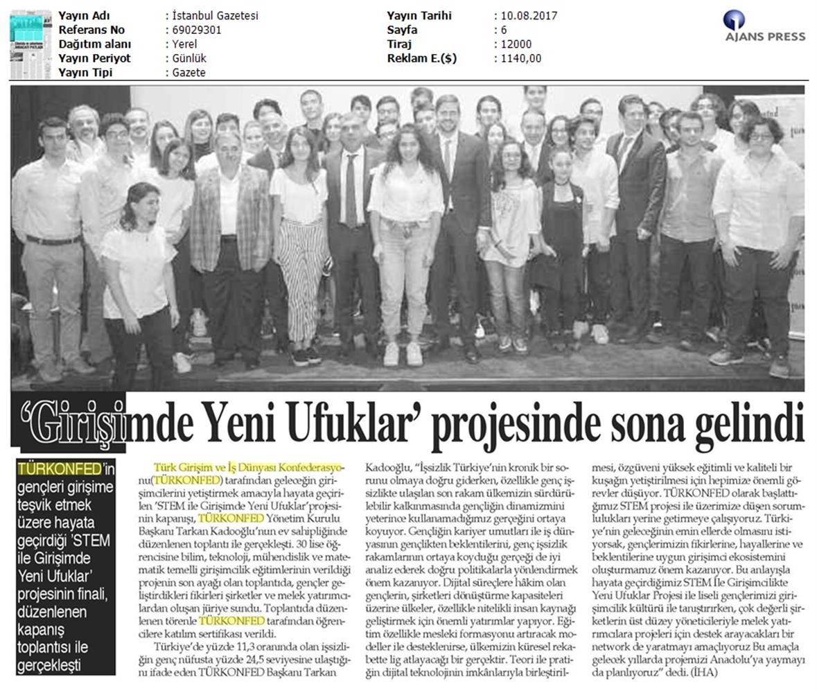 TÜRKONFED STEM Ile Yeni Ufuklar Projesi Kapanis Toplantısı Medya Yansimalari 9 Agustos 2017 - 40
