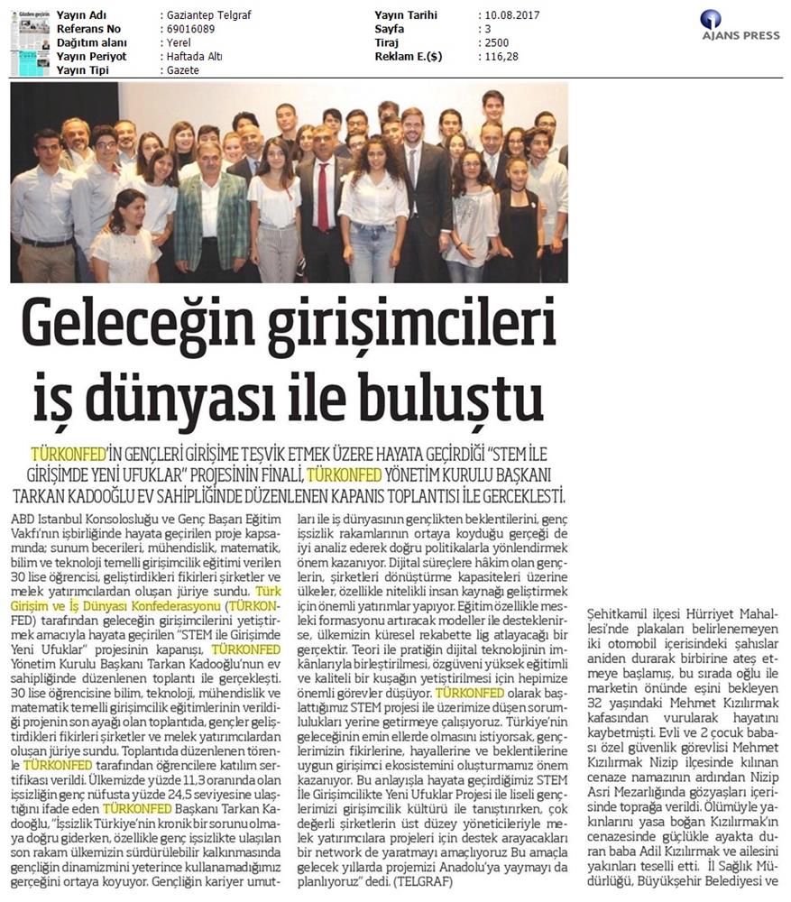 TÜRKONFED STEM Ile Yeni Ufuklar Projesi Kapanis Toplantısı Medya Yansimalari 9 Agustos 2017 - 42