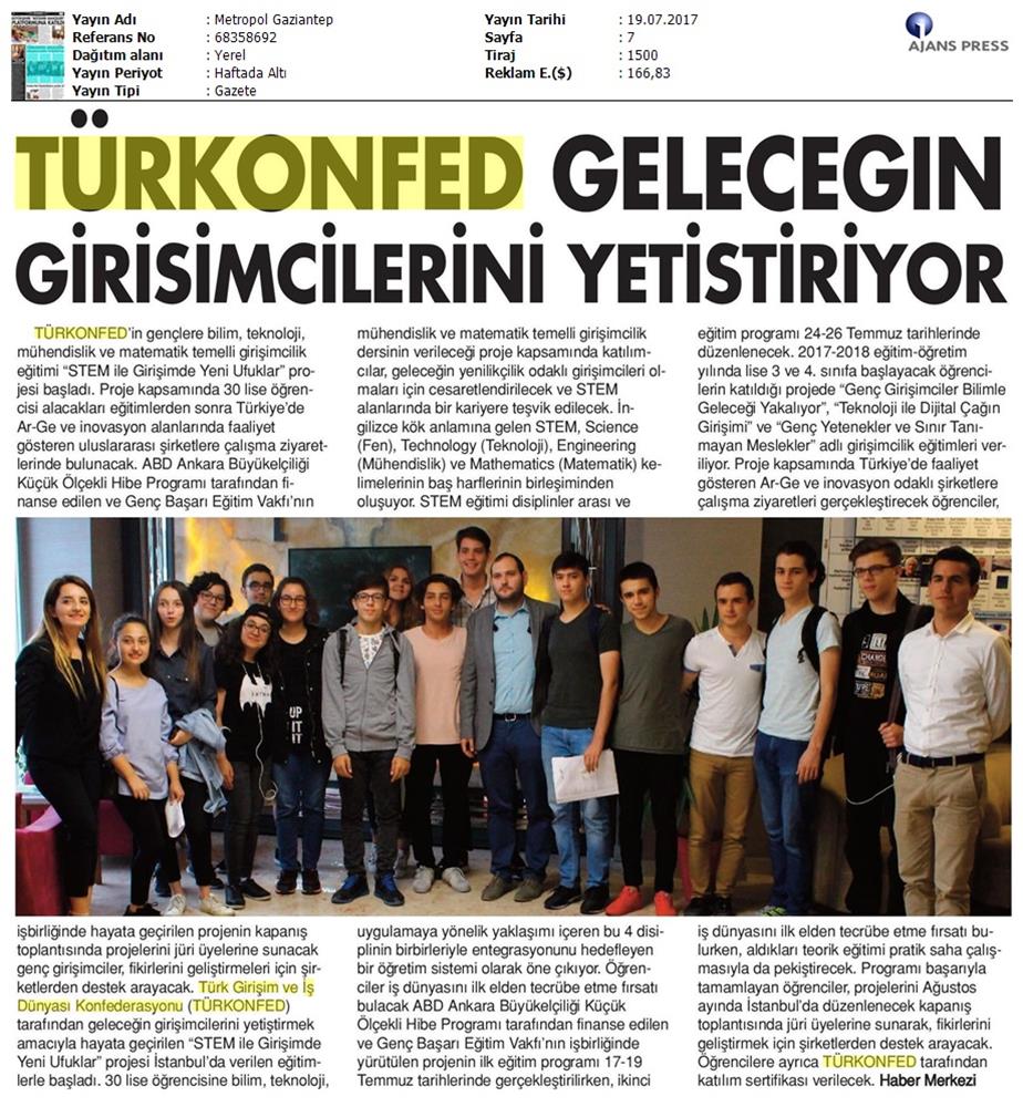TÜRKONFED STEM Ile Yeni Ufuklar Projesi Medya Yansimalari 19 Temmuz 2017 - 3
