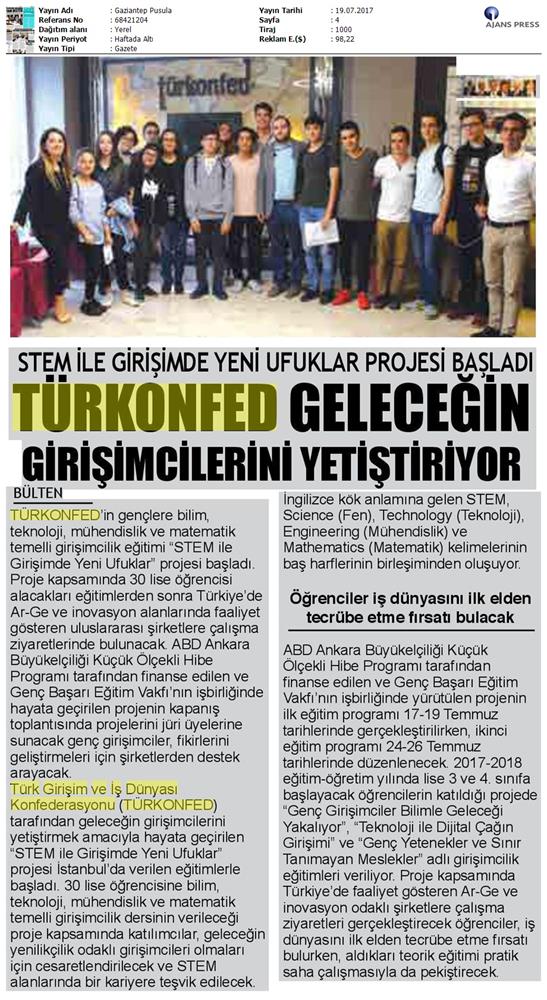 TÜRKONFED STEM Ile Yeni Ufuklar Projesi Medya Yansimalari 19 Temmuz 2017 - 6