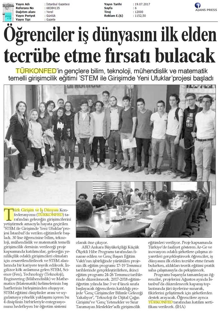 TÜRKONFED STEM Ile Yeni Ufuklar Projesi Medya Yansimalari 19 Temmuz 2017 - 11