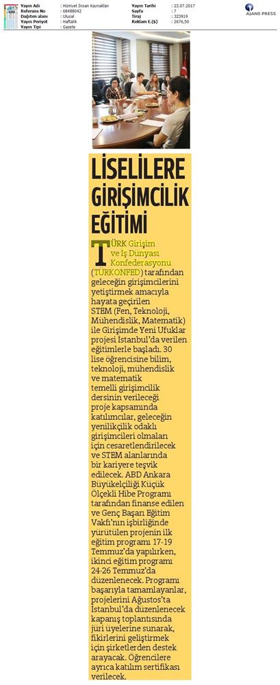 TÜRKONFED STEM Ile Yeni Ufuklar Projesi Medya Yansimalari 19 Temmuz 2017 - 30