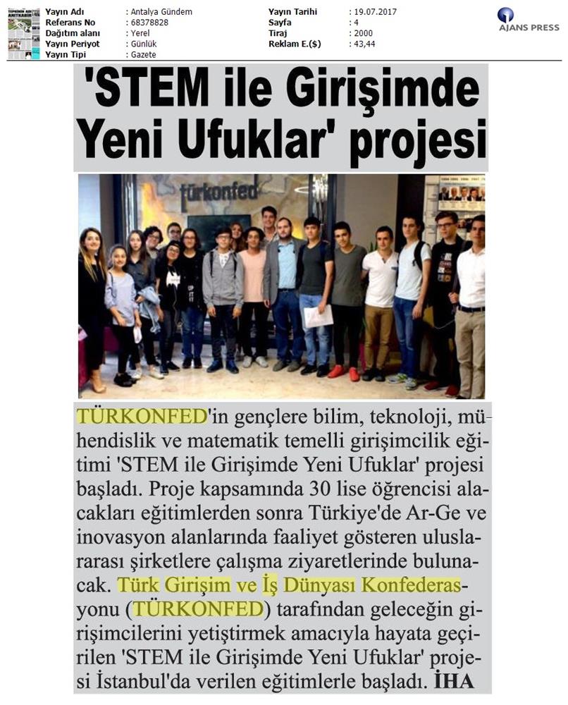 TÜRKONFED STEM Ile Yeni Ufuklar Projesi Medya Yansimalari 19 Temmuz 2017 - 33