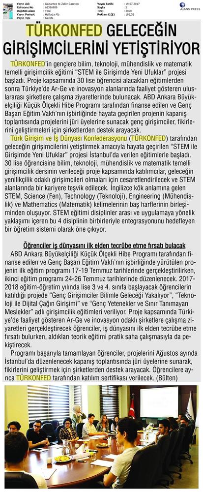 TÜRKONFED STEM Ile Yeni Ufuklar Projesi Medya Yansimalari 19 Temmuz 2017 - 36