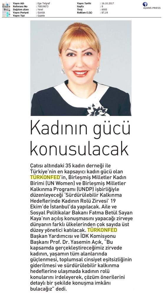 TÜRKONFED Surdurulebilir Kalkinma Hedeflerinde Kadinin Rolu Zirvesi On Medya Yansimalari 16 17 Ekim 2017 - 1