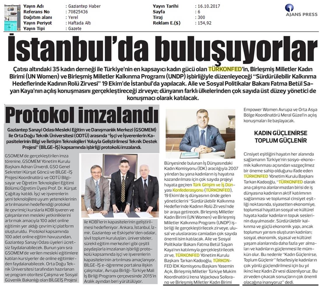 TÜRKONFED Surdurulebilir Kalkinma Hedeflerinde Kadinin Rolu Zirvesi On Medya Yansimalari 16 17 Ekim 2017 - 14