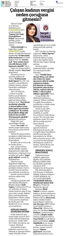 TÜRKONFED Surdurulebilir Kalkinma Hedeflerinde Kadinin Rolu Zirvesi On Medya Yansimalari 16 17 Ekim 2017 - 21