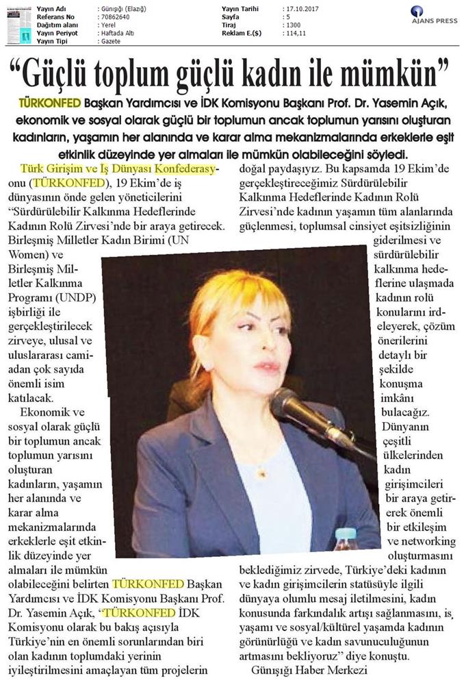TÜRKONFED Surdurulebilir Kalkinma Hedeflerinde Kadinin Rolu Zirvesi On Medya Yansimalari 16 17 Ekim 2017 - 28