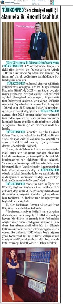 TÜRKONFED Toplumsal Cinsiyet Esitligi Taahhudu Medya Yansimalari 4 Mart 2020 - 4
