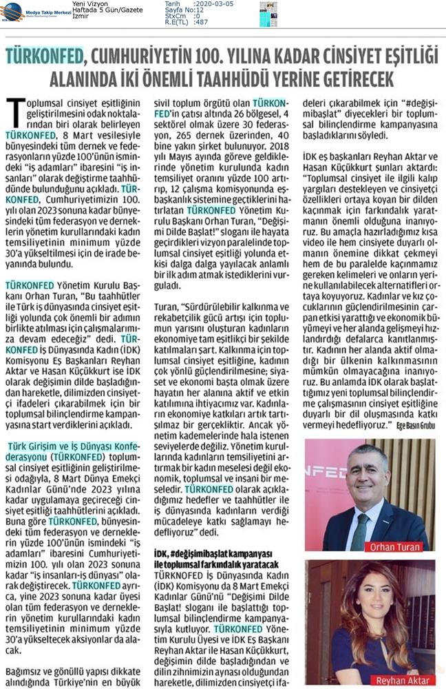 TÜRKONFED Toplumsal Cinsiyet Esitligi Taahhudu Medya Yansimalari 4 Mart 2020 - 6